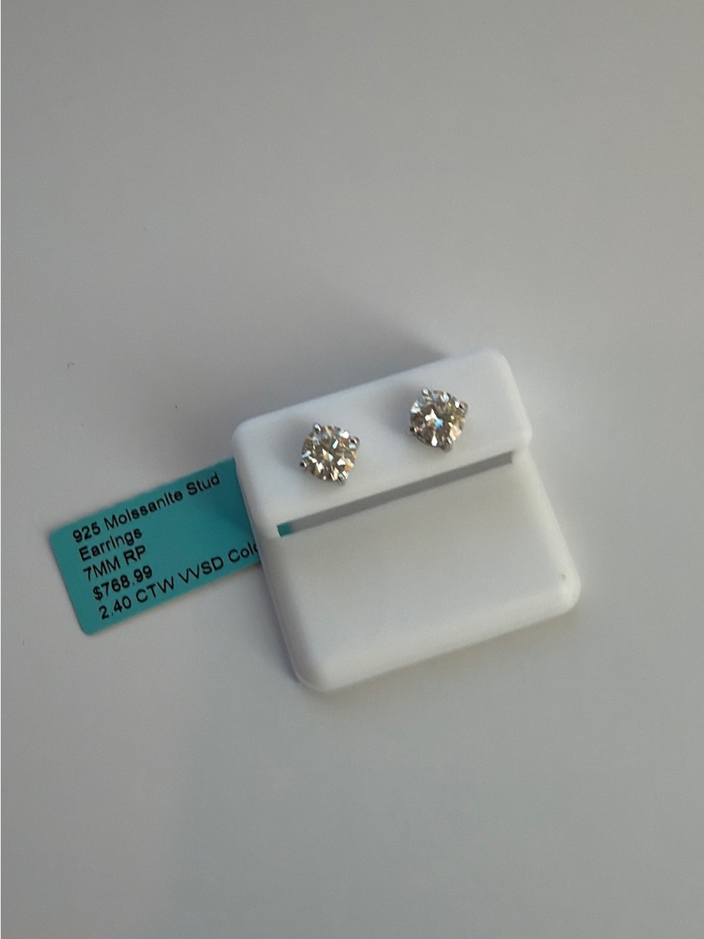 Sterling 925 silver Classic Clear Moissanite Stud Earrings - 7mm Clear (Pair)